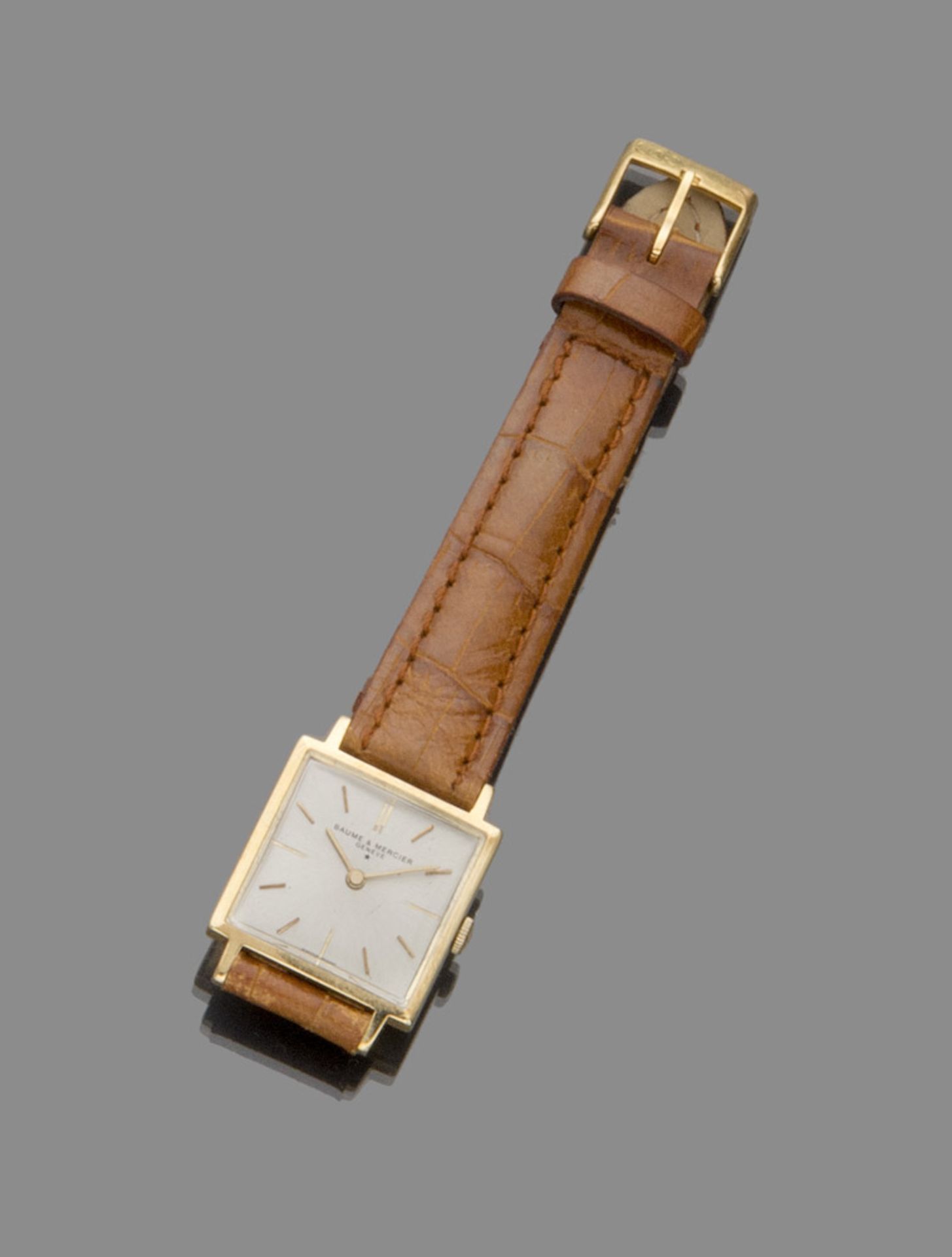 BAUME & MERCIER WRIST WATCH yellow gold case 18 kts., manual movement, champagne dial with applied