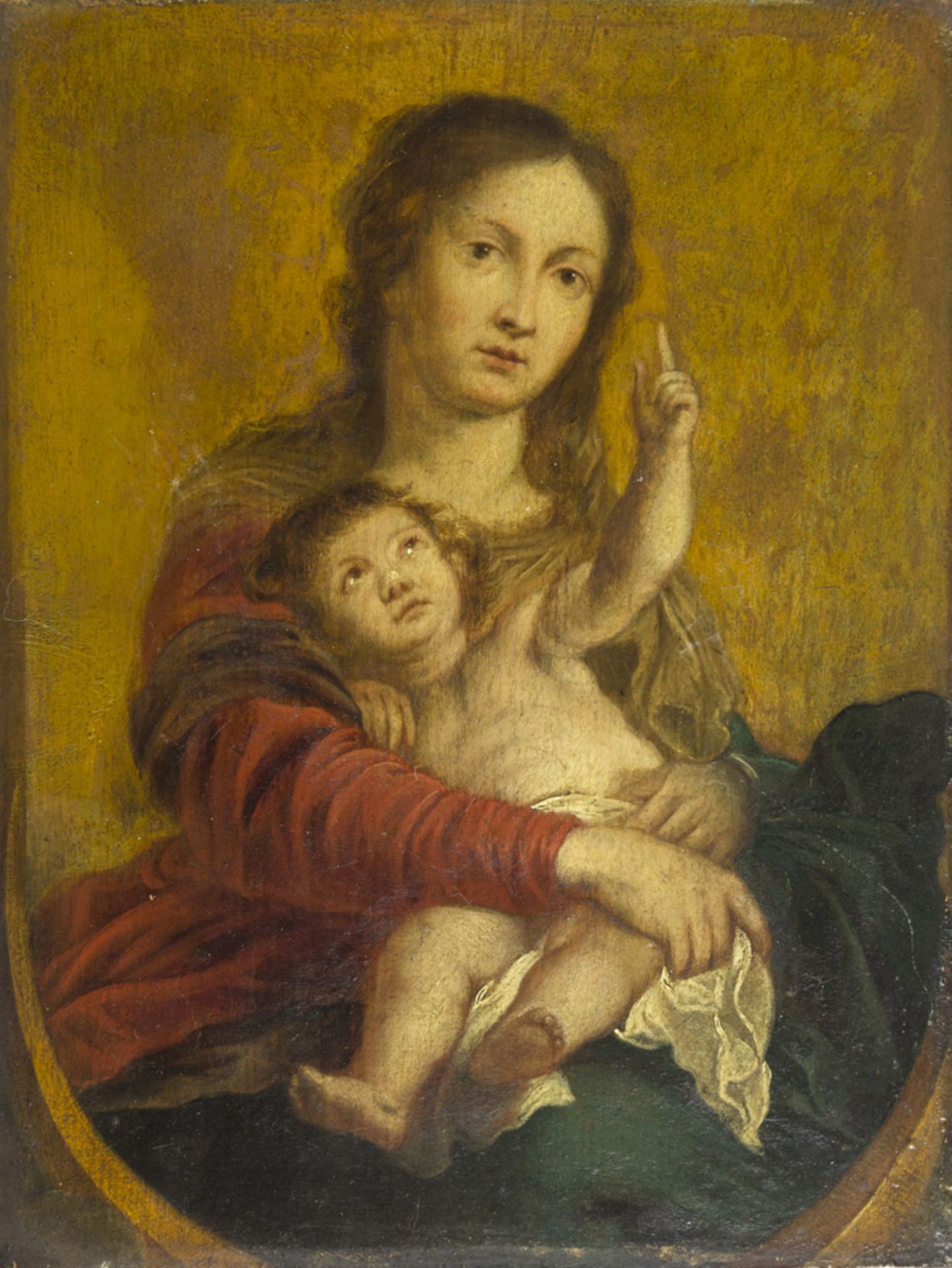 FLEMISH PAINTER, 17TH CENTURY VIRGIN WITH CHILD Oil on panel, cm. 23 x 17,5 Initial 'F The B',