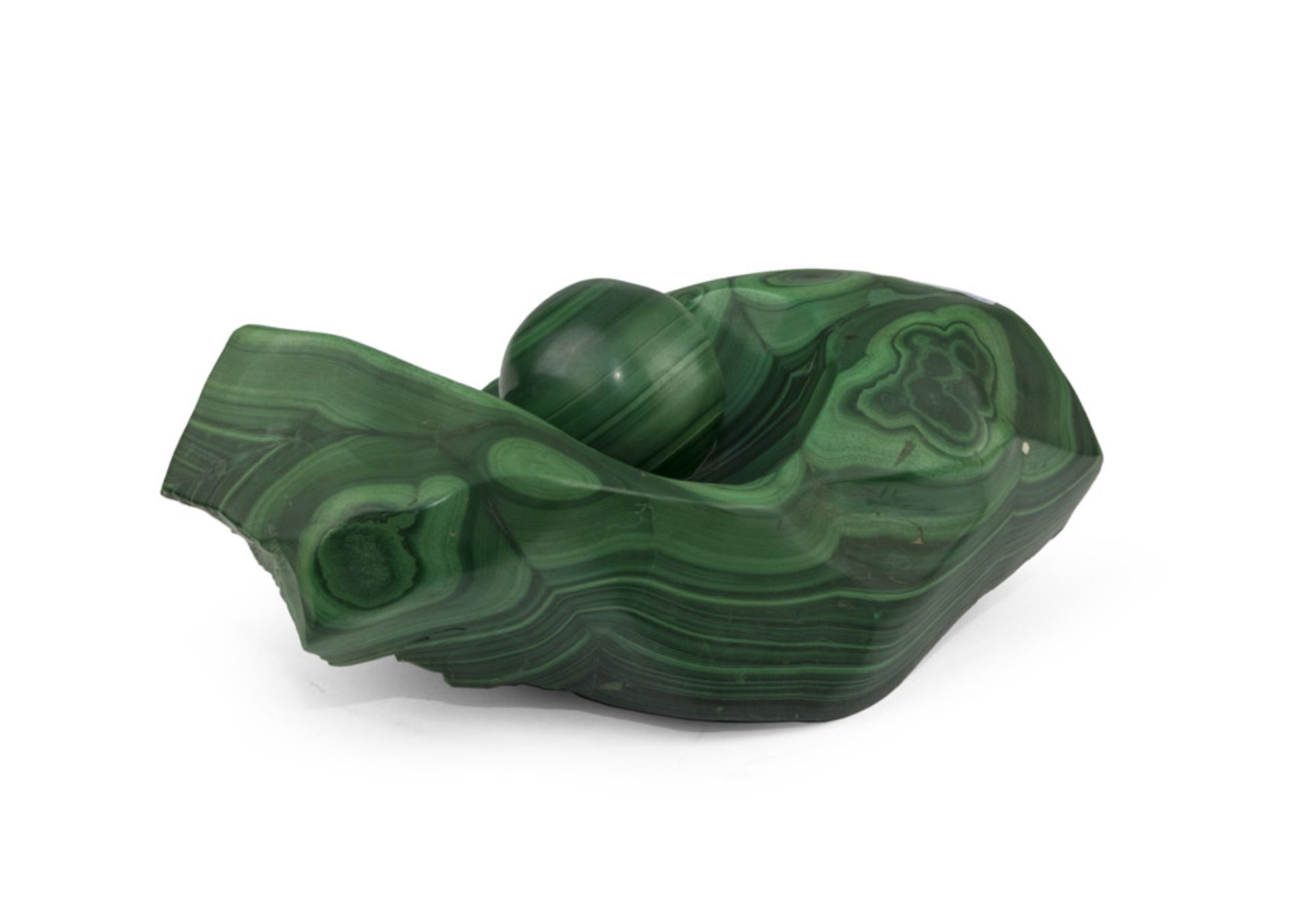 ASHTRAY WITH MALACHITE EGG, 20TH CENTURY