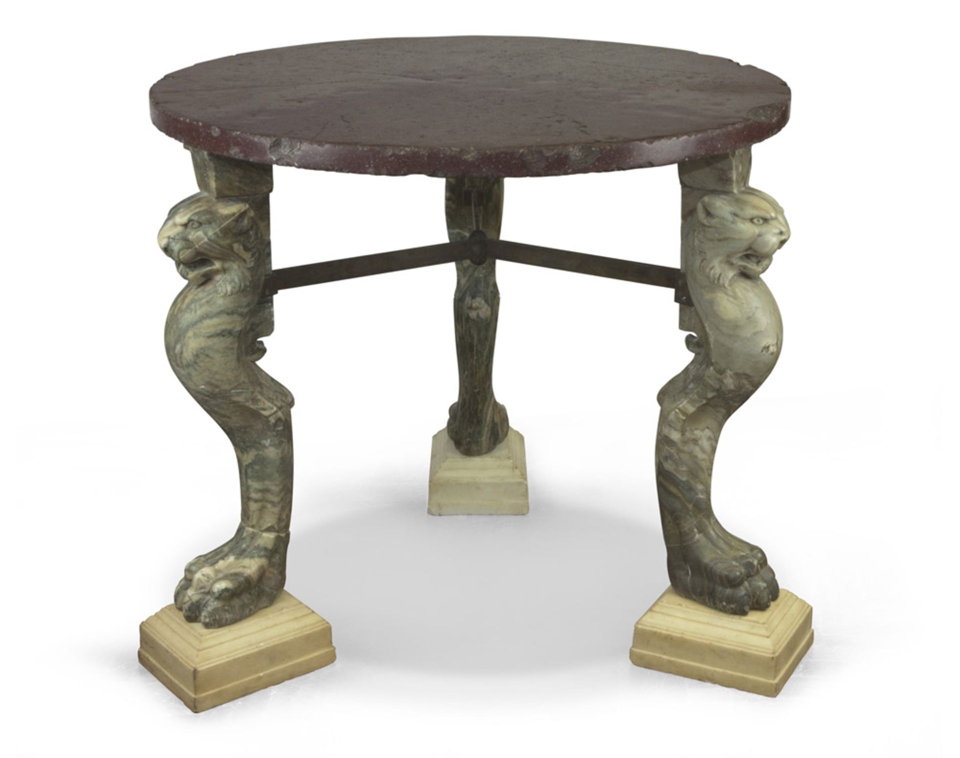 RARE TABLE IN PORFIDO AND CIPOLLINO, MANUFACTURE ROMAN 18TH CENTURY with circular top of tall