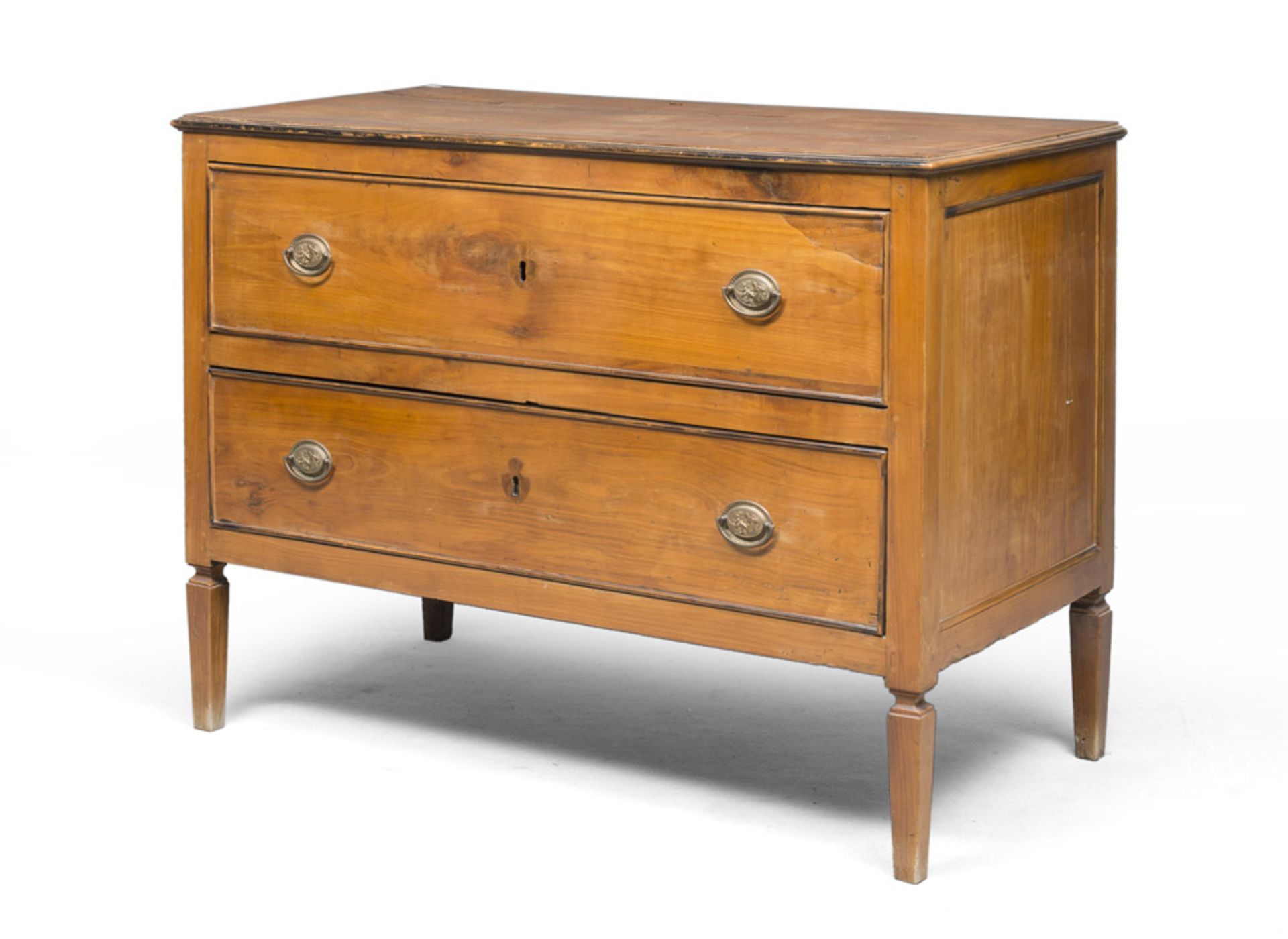 CHERRY-WOOD COMMODE, PROBABLY TUSCANY, LATE 18TH CENTURY two drawers and gilded metal handles.