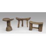 THREE WOODEN HEADRESTS, AFRICAN ART 20TH CENTURY