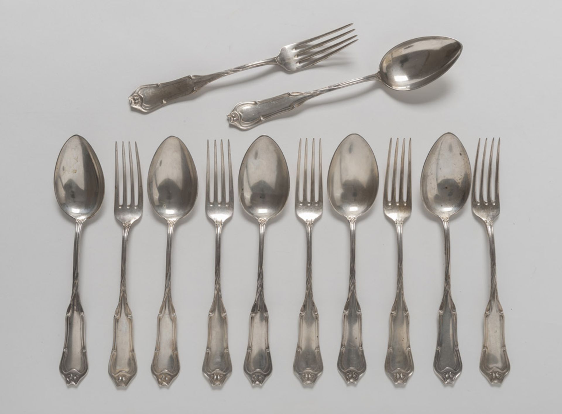 SIX SMALL FORKS AND SEI SPOONS IN SILVER, PUNCH GERMANY AFTER 1888 with liberty chisel at the