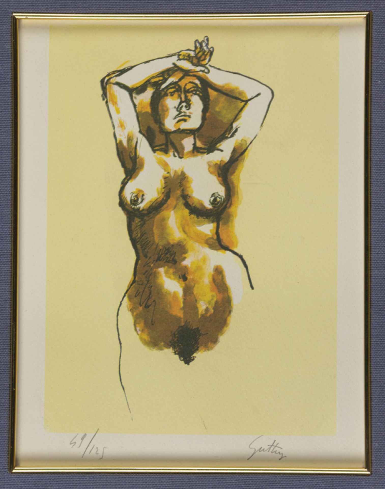 RENATO GUTTUSO (Bagheria 1911 - Roma 1987) Nudo di donna Litografia a colori, ex. 49/125 Misure