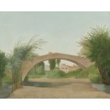 ANTONIO DONGHI (Roma 1897 - 1963) Paesaggio con ponte a Nocera Umbra, 1942 Olio su tela, cm. 40,5