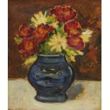 GIOVANNI BARTOLENA (Livorno 1866 - 1942) Vaso di fiori Olio su tavoletta, cm. 41,5 x 35,5 Firma in