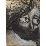 RENATO GUTTUSO (Bagheria 1911 - Roma 1987) Volto 1958 Carboncino tempera e olio su carta intelata