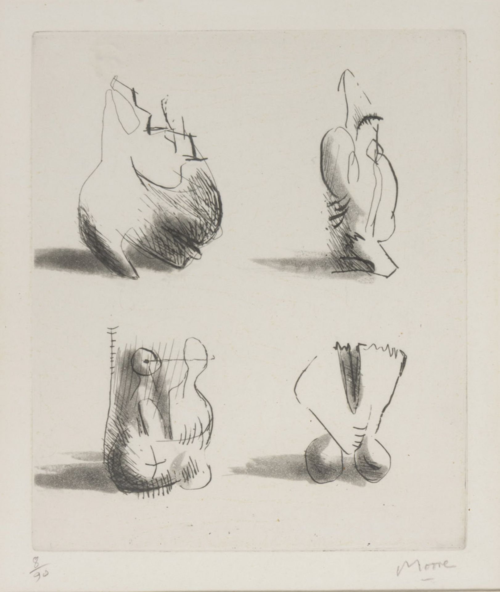 HENRY MOORE (Castleford 1898 - Much Hadham 1986) Senza titolo Incisione, ex. 8/90 Misure della