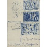 MARIO SIRONI (Sassari 1885 - Milano 1961) Studi e schizzi 1950 Biro su carta, cm. 20,6 x 14,8