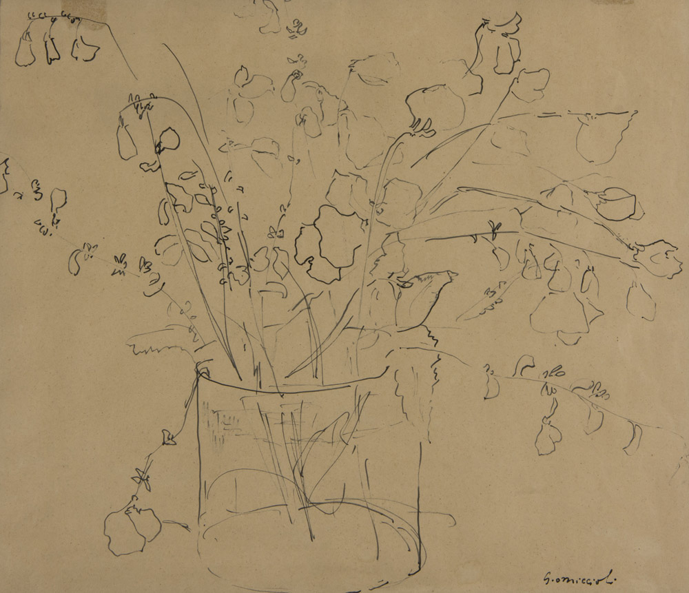 GIOVANNI OMICCIOLI (Roma 1901-1975) Vaso di fiori Paesaggio Coppia di chine su carta, cm. 25 x 29 - Image 2 of 2