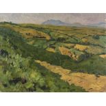 GIUSEPPE MALAGODI (Cento 1890 - Roma 1968) Paesaggio, 1946 Olio su tavola, cm. 45 x 59 Firma e