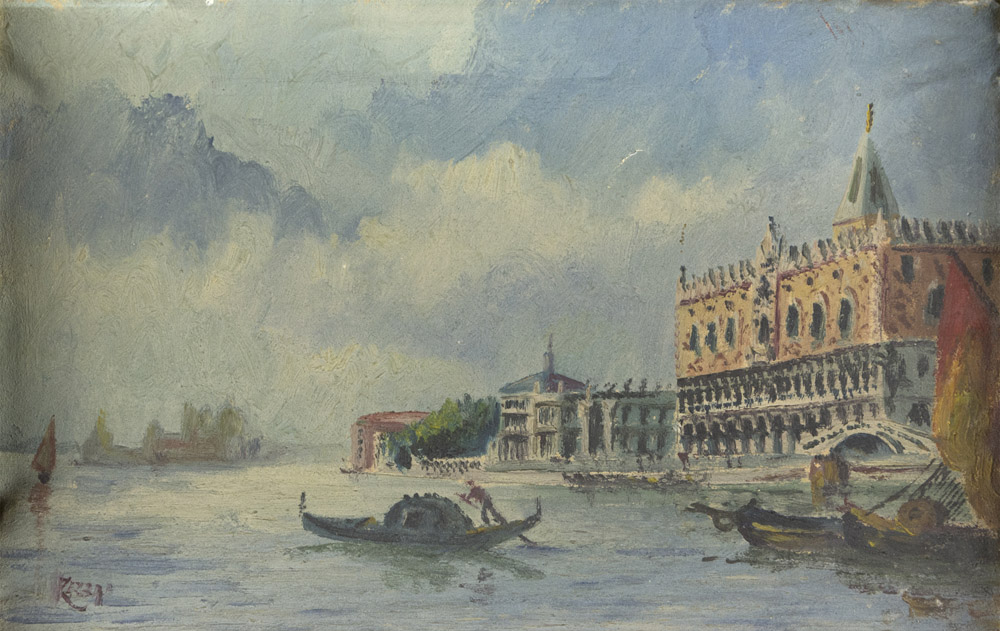 GEORGES ZEZZOS (Venezia 1883 - 1959) Veduta di Venezia Olio su tela, cm. 18,5 x 28,5 Firma in