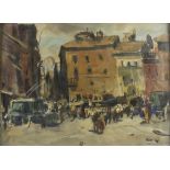 LUIGI SURDI (Napoli 1897 - Roma 1959) Veduta urbana, 1948 Olio su carta applicato su cartoncino, cm.