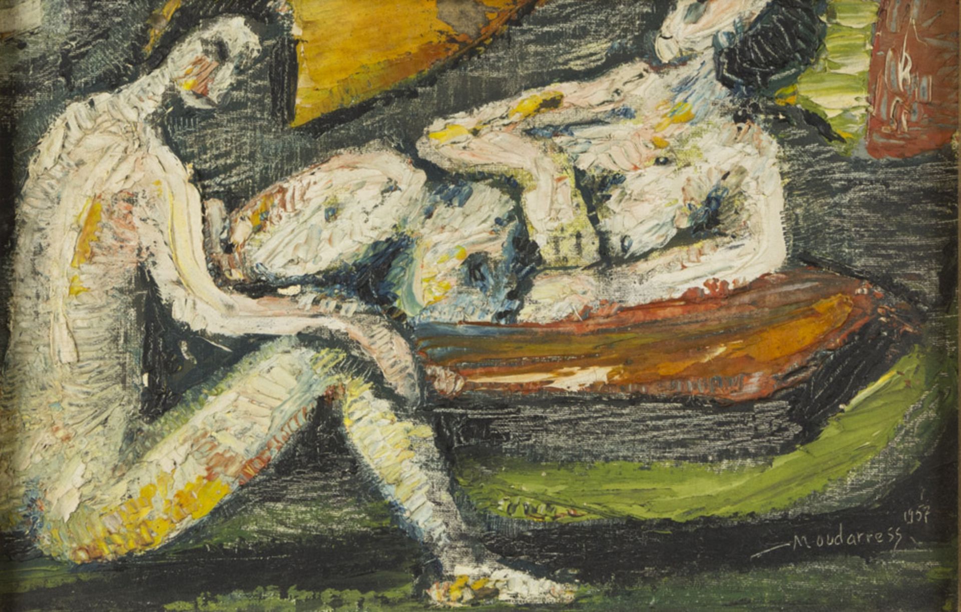FATEH MOUDARRES (Siria 1922 -1999) Due nudi, 1957 Olio su cartone telato, cm. 20 x 30 Firma e data