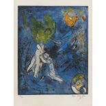 MARC CHAGALL (Vitebsk 1887 - Saint-Paul-de-Vence 1985) Angelo Acquaforte a colori, ex.156/200 Misure