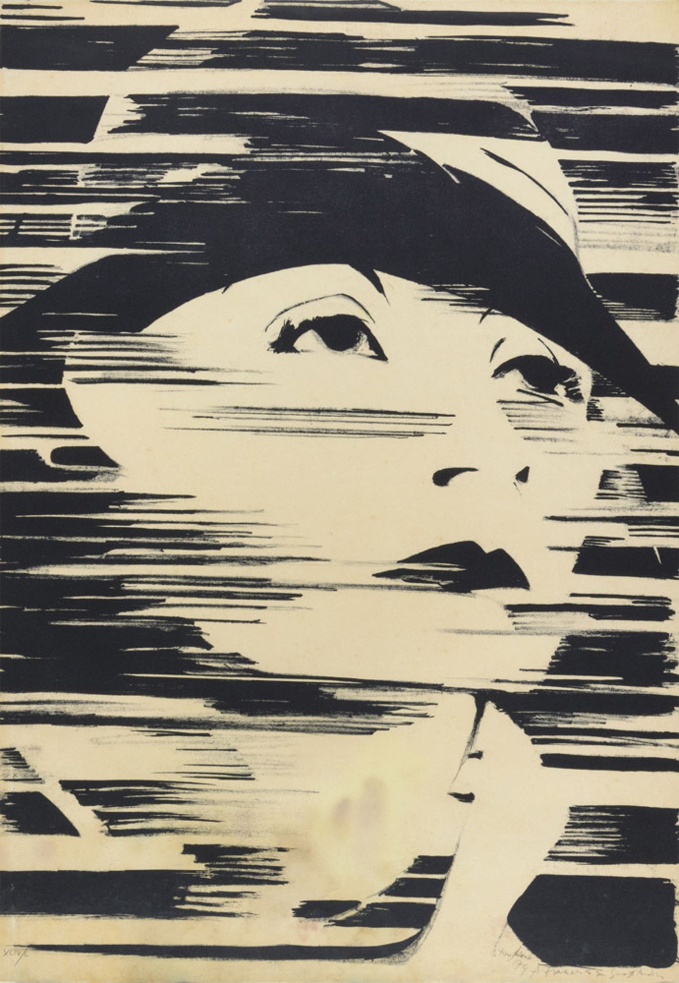 TITINA MASELLI (Roma 1924 - 2005) Donna con cappello, 1974 Litografia, ex. XLIV/L Misura del foglio,