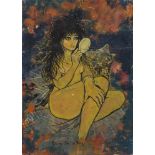 ANNA SALVATORE (Roma 1923 - 1978) Ragazza nuda, anni '70 Olio su tavoletta, cm. 31,5 x 22,5 Firma in