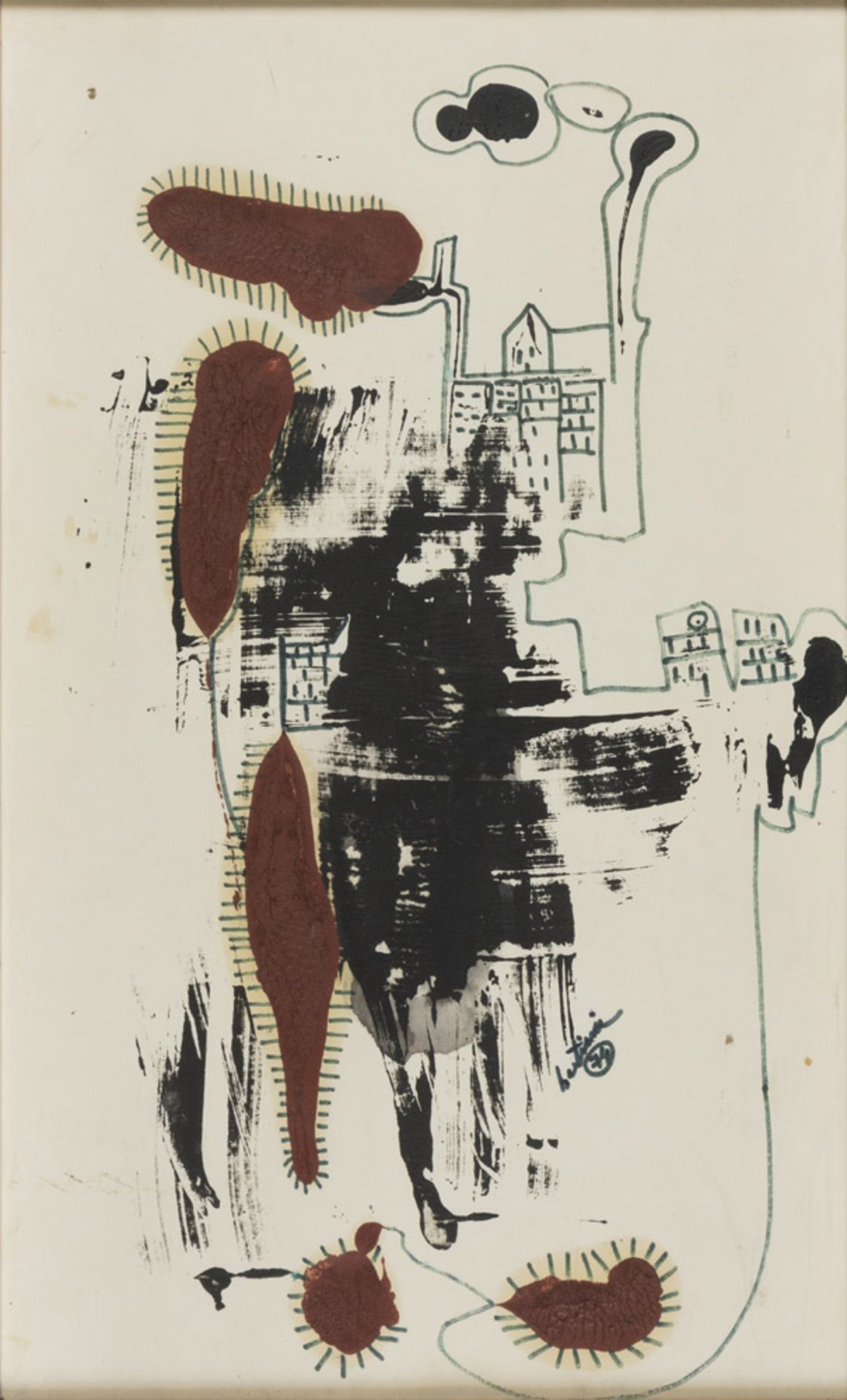 GIANNI BERTINI (Pisa 1922 - Caen 2010) Composizione, 1974 Tecnica mista su carta, cm. 48 x 29