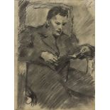 PAOLO GHIGLIA (Firenze 1905 - Roma 1979) Uomo che legge Carboncino su carta, cm. 24,5 x 18