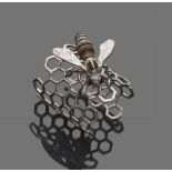 ELEGANT RIGID FANTASY BRACELET in 925 silver, honeycomb with diamonds, black diamonds, black spinel,