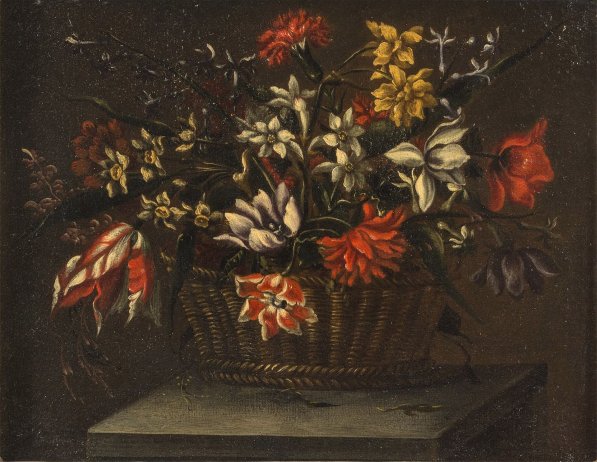 LOMBARD PAINTER, 17TH CENTURY TWO COMPOSITIONS OF FLOWERS IN A CHEST