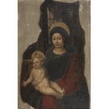 TUSCAN PAINTER, END 15TH CENTURY VIRGIN AND CHILD Tear of fresco on canvas, cm. 91 x 60 Framed