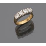 RING RIVIERE in yellow gold and white gold 18 kts., embellished with four round cut diamonds.