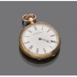 POCKET WATCH, BRAND TO.W.W.C. WALTHAM in yellow gold 12 kts., white enamel dial with Roman numerals,