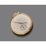 POCKET WATCH, BRAND HAMILTON in yellow gold 18 kts., champagne dial with Arabic numerals and