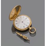 POCKET WATCH, BRAND GUERCE A BORDEAUX in yellow gold 18 kts., white enamel dial with Roman numerals.