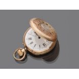 POCKET WATCH, BRAND AUBERT GENEVEL in yellow gold 12 kts., white enamel dial with Roman numerals and