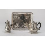 MIGNON SILVER SERVICE, PUNCH PARIS 19th CENTURY elements chiseled to locks of roses, leaves and