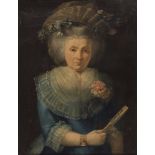 NORTH EUROPEAN PAINTER, LATE 18TH CENTURY GENTLEWOMAN'S PORTRAIT WITH FAN AND BRACELET Oil on