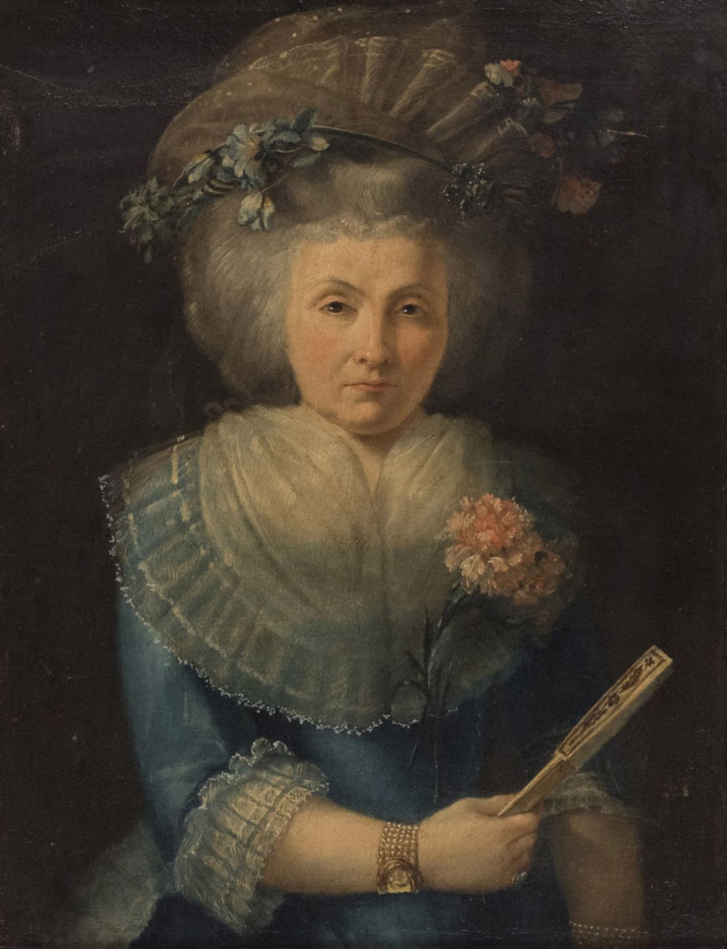 NORTH EUROPEAN PAINTER, LATE 18TH CENTURY GENTLEWOMAN'S PORTRAIT WITH FAN AND BRACELET Oil on