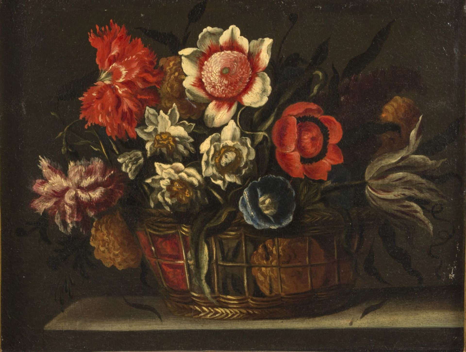 LOMBARD PAINTER, 17TH CENTURY TWO COMPOSITIONS OF FLOWERS IN A CHEST - Image 2 of 2