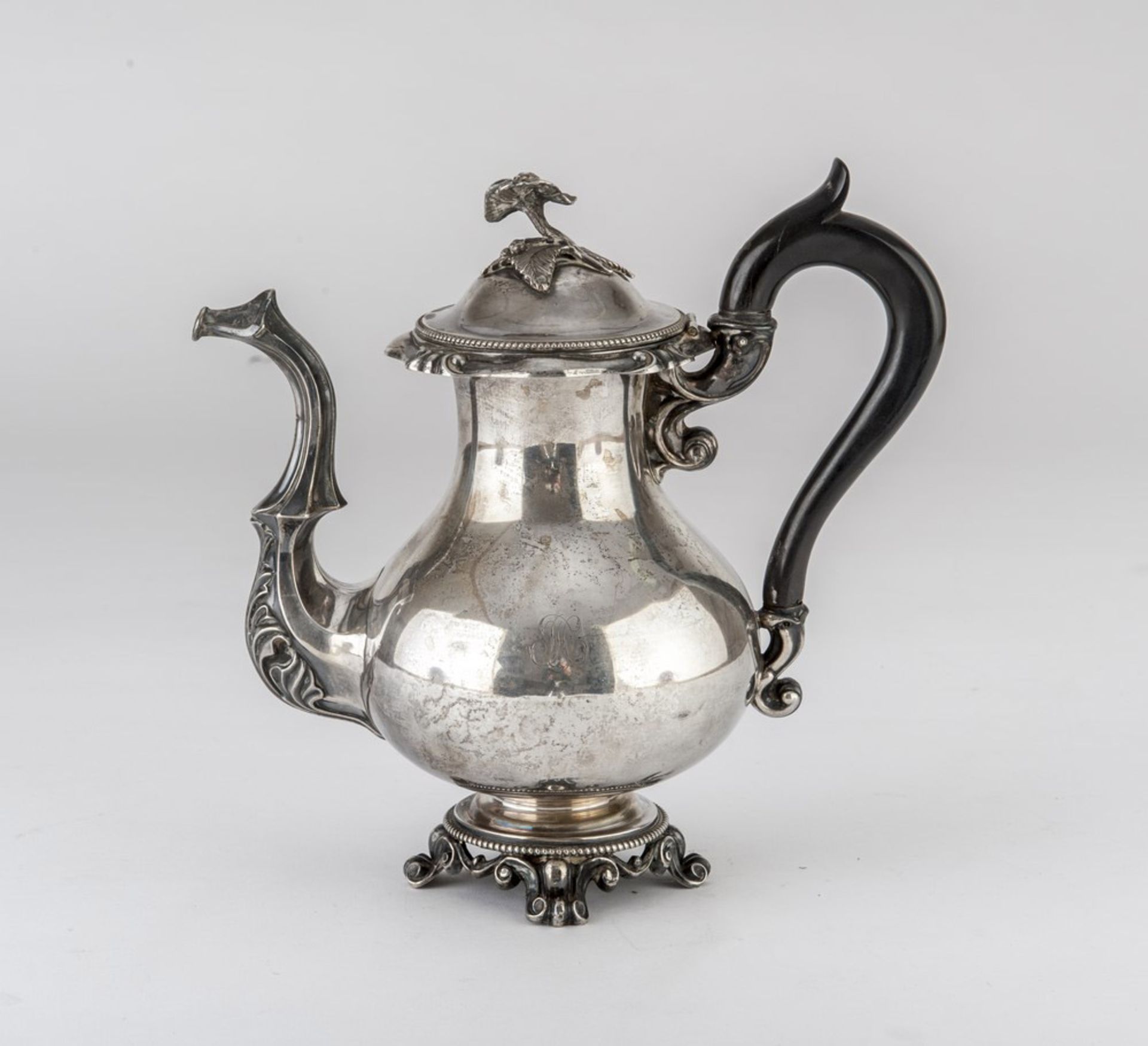 SILVER TEAPOT, PUNCH PARIS 1849/1861 wood handl. Silversmith Martial Fray. Title 950/1000.