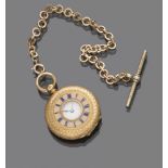 SMALL POCKET WATCH entirely in yellow gold 18 kts., white enamel dial with Roman numerals, and