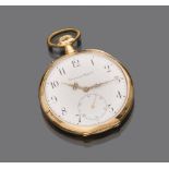 POCKET WATCH, BRAND INTERNATIONAL WATCH in yellow gold 18 kts., white enamel dial with Arabic