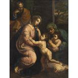 EMILIAN PAINTER, 17TH CENTURY HOLY FAMILY WITH INFANT ST. JOHN AND AND ST. ELIZABETH