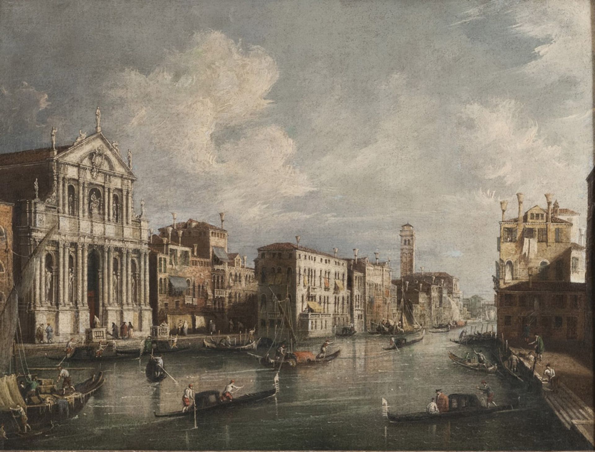 FRANCESCO GUARDI, att. to (Venice 1712 - 1793) VIEW OF GREAT CANAL WITH CHURCH OF THE BAREFOOTED Oil