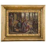 CREMONESE PAINTER, END 16TH CENTURY The Return of the Prodigal Son Oil on copper, cm. 19 x 26 Spread