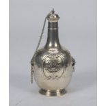 SILVER BOTTLE, ITALY 20TH CENTURY of seventeenth-century taste, with body embossed to vegetable