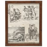GERMAN ENGRAVER, 19TH CENTURY. Satirical social scenes. Four prints, cm. 25 x 23 and cm. 28 x 24.