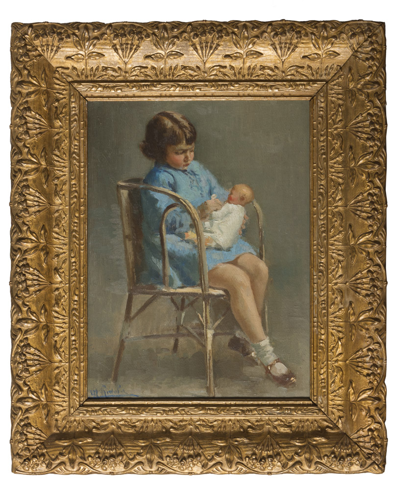 MARIO RIDOLA (Naples 1890 - Catanzaro 1972) Child's portrait Oil on cardboard, cm. 42 x 31 Signed