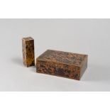 TWO BOXES IN WOOD AND TURTLE EARLY 20TH CENTURY with tabby reserves in ebony and boxwood and one