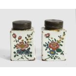 RARE PAIR OF SMALL MAIOLICA SALTCELLARS, IMOLA LATE 18TH CENTURY decorated with flowers in