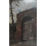 RUBENS SANTORO (Mongrassano 1859 - Naples 1942) Portal of country Oil on panel, cm. 24 x 15 Signed