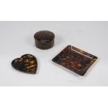 THREE OBJECTS IN TURTLE, ENGLAND LATE 19TH CENTURY circular casket, small basin and ashtray with