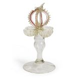 RARE SALTCELLAR IN BLOWN GLASS, PROBABLY VENICE XIX with four shell basins and red veins. Measures