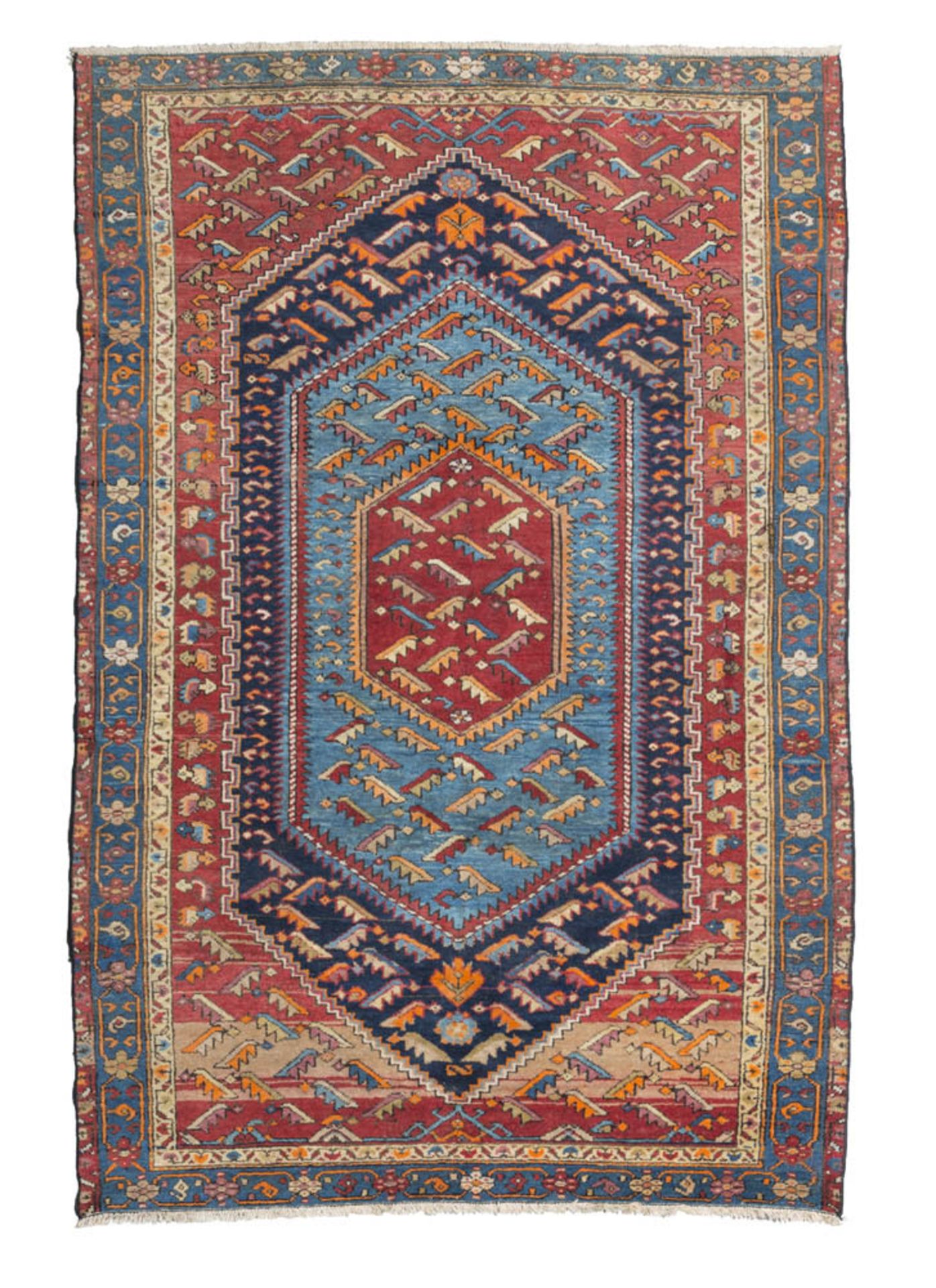 PERSIAN MOSSUL CARPET, EARLY 20TH CENTURY with sketch to motley shed herati, in the central field to